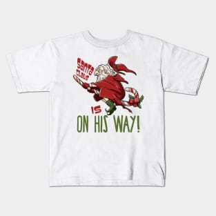 Santa Claus Witch Flying on Candy Cane Kids T-Shirt